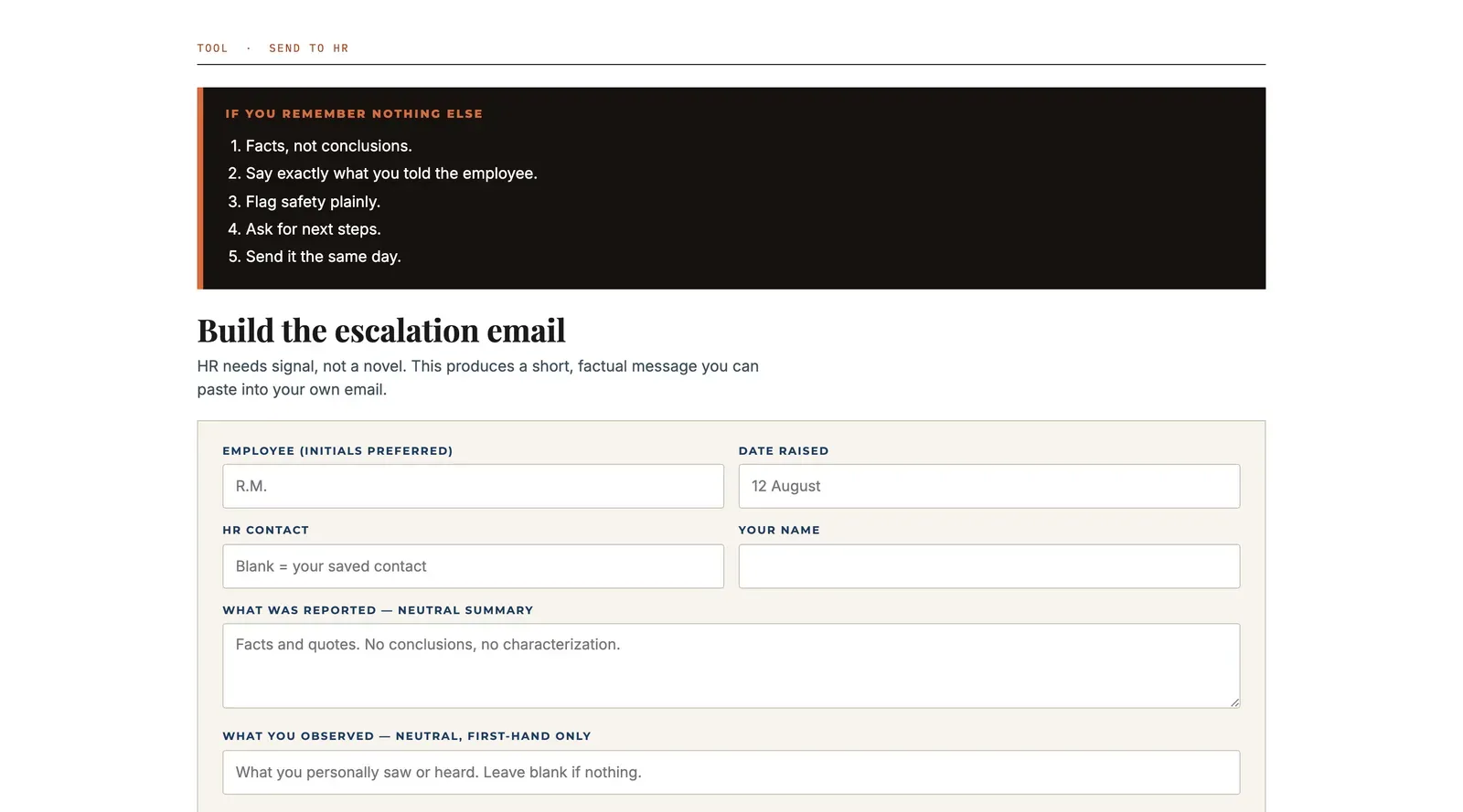 Company setup screen where an organization adds its HR contacts and policy links for every manager