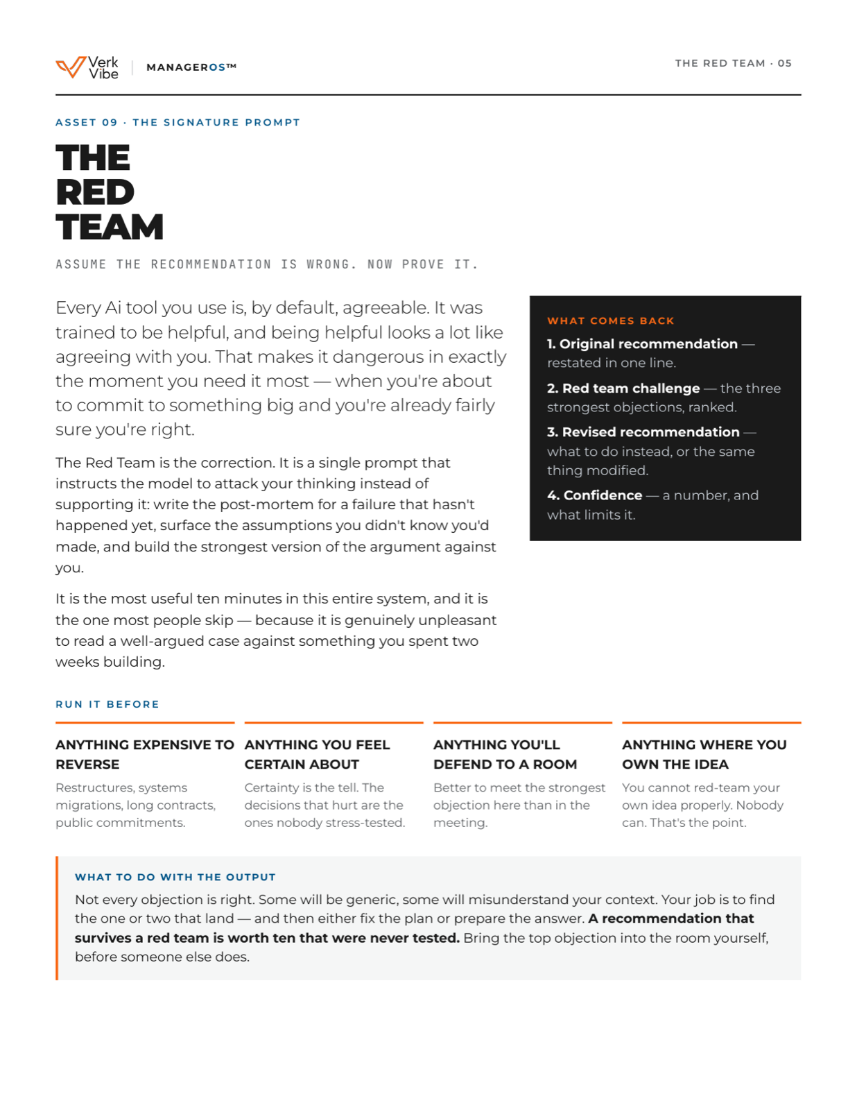 First page of the Red Team decision tool